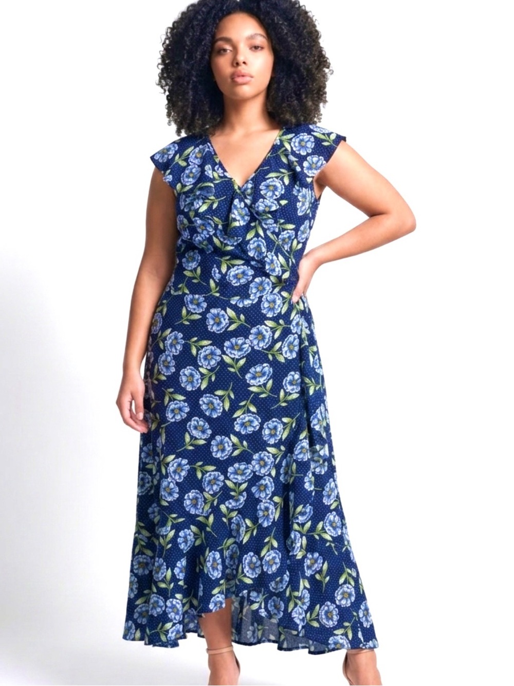 Donna Morgan 18W Navy Floral Wrap Dress NWT